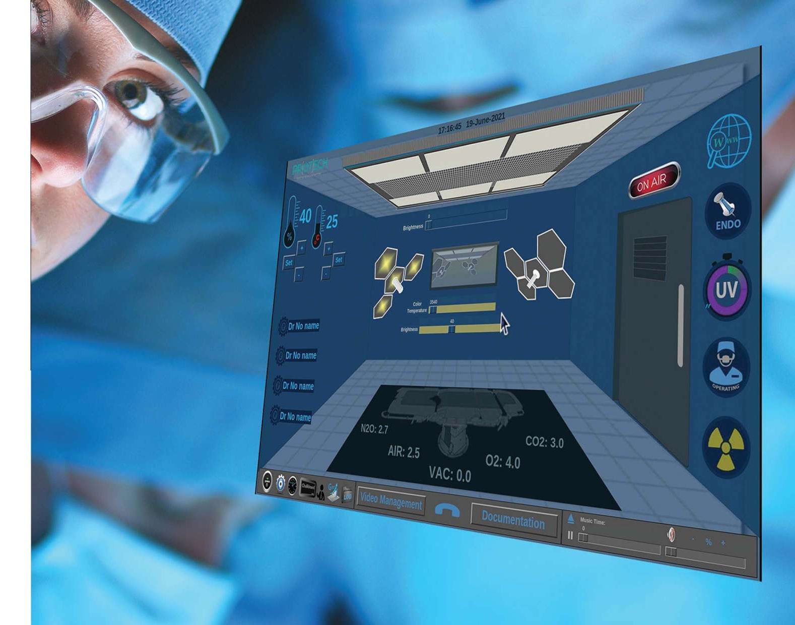 Surgeon looking at an operating room control panel
