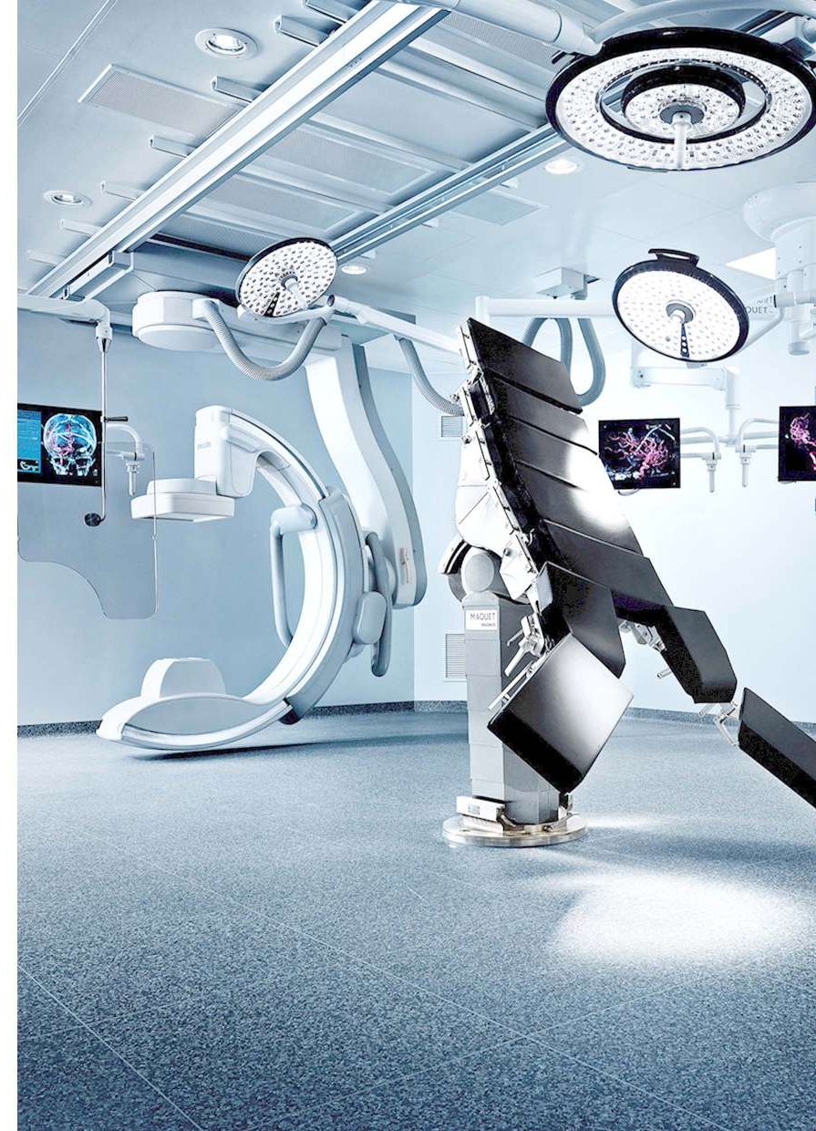 A hybrid operating room with an angiography C-arm
